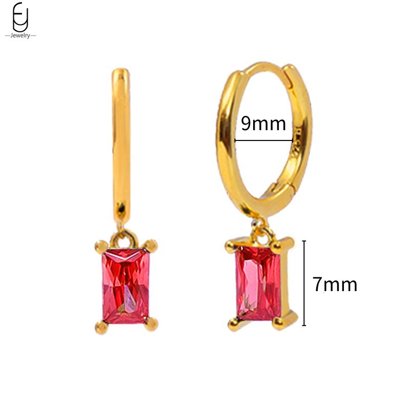 925 Silver Ear Buckles Fashion Hoop Earrings Rose Red Crystal Pendant Gold Earrings High Quality Women s Jewelry Gifts