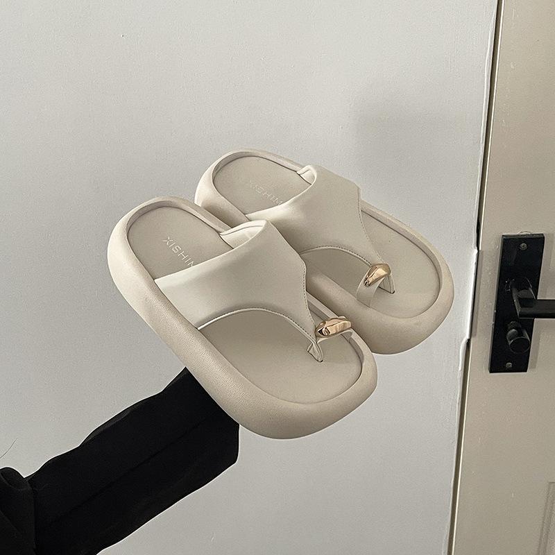 

Модный дизайн, толстая подошва, увеличивающий рост набор шлепанцев с перемычкой для пальца, женские 2025 лето, новые, повседневные, универсальные, пляжные, крутые шлепанцы 40 бежевый