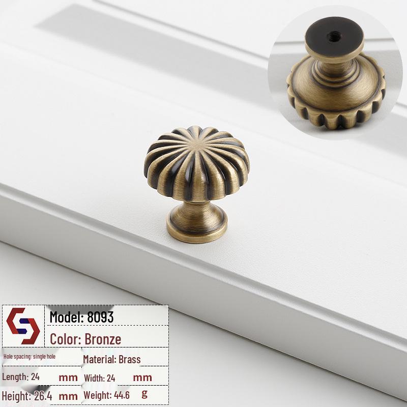 Vintage Brass Handle for Wardrobes, Cabinets, Drawers, and French Doors - Single Hole Light Luxury Style Furniture Hardware