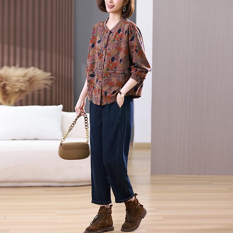 2024 Spring-Autumn Plus Size Casual Two-Piece Set for Women - Stylish, Loose-Fitting, Age-Reducing Fashion for Middle-Aged Moms