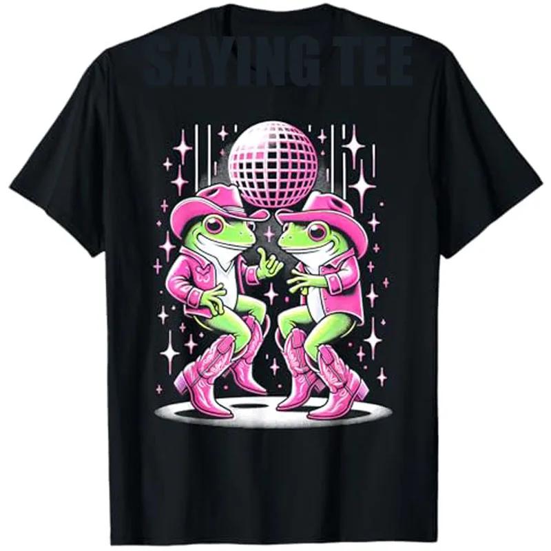 

Funny Dancing Frogs Cowboy Costume Graphic Tee Breathable Cotton Short Sleeve TShirt for Unisex Party S