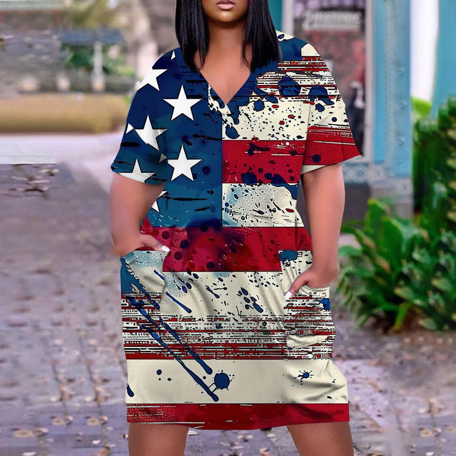 

Женское летнее повседневное платье больших размеров с V-образным вырезом и коротким рукавом с карманом до колена XXL