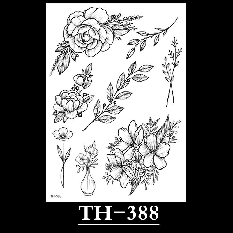 Flower Arm Tattoo Sticker, Half Arm Waterproof Tattoo Sticker, Sketch Line Tattoo Sticker Tattoo