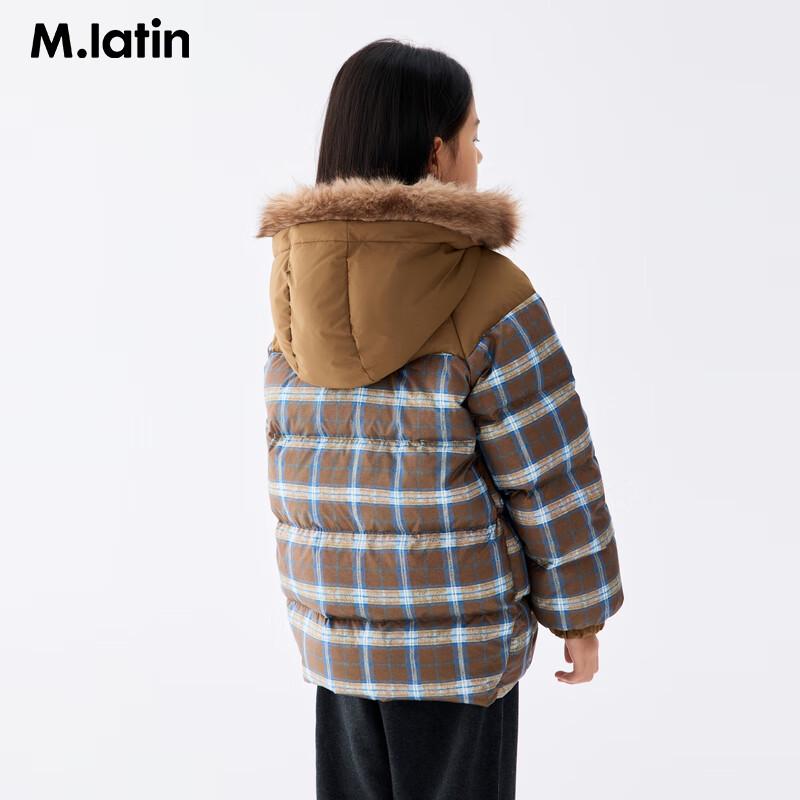 M.Latin Kids  Retro Plaid Hooded Down Jacket 160