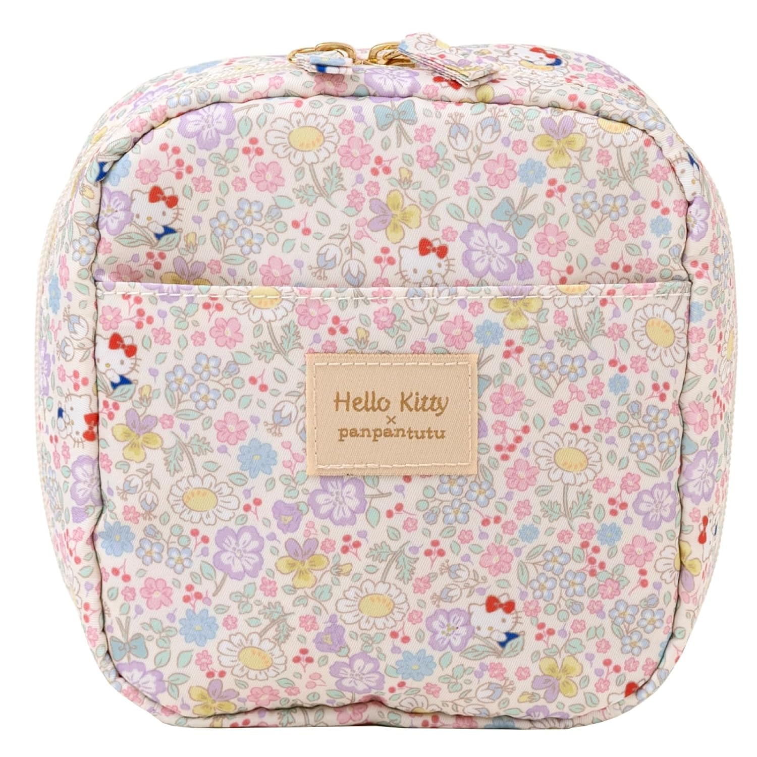 panpantutu Square Makeup Pouch (Hello Kitty) Sanrio Cosmetic Travel Small Item Storage Womens Stand-Up Possible