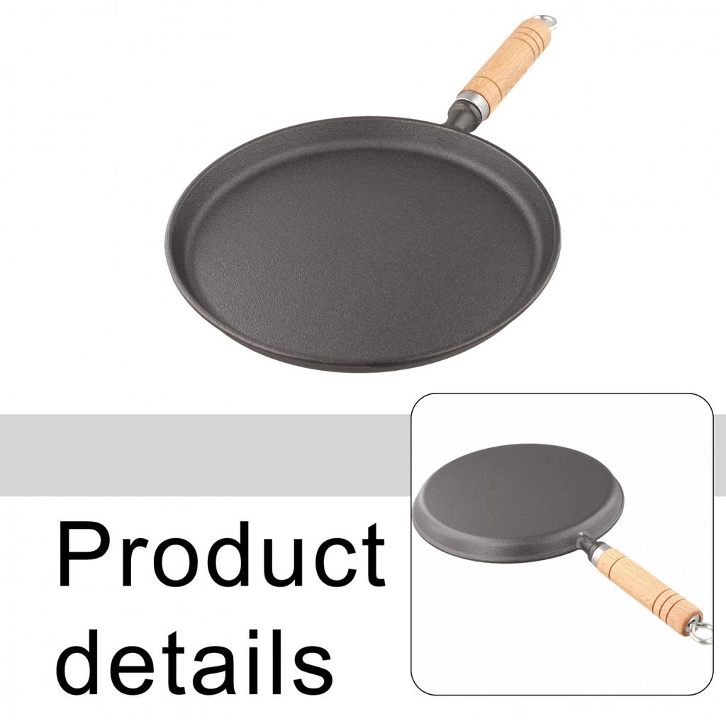 Poêle en fonte Poêle à pancakes épaisse Poêle à manche en bois Essentiel de cuisine