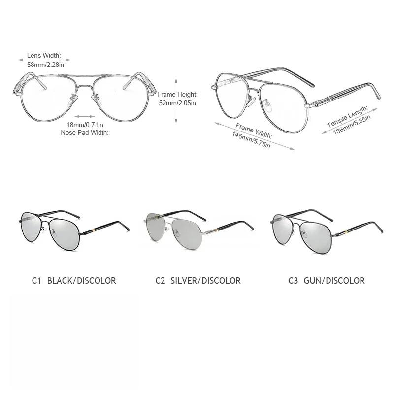 Pochromic Polarized Sunglasses UV400 Pilot Style Color Changing Lens Men Anti Glare Driving Sun Glasses Goggles