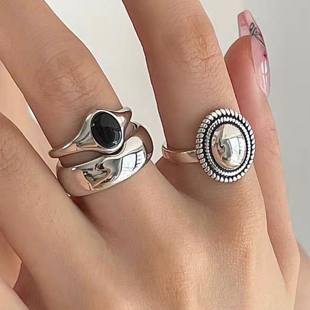 BF CLUB 925 Rings for Women Black Stone Fashion Geometric Vintage Handmade Irregular Ring Party Gifts