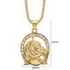 Hip Hop Iced Out Bling Horse Head Pendant Gold Color Stainless Steel Horseshoe Necklace for Men Jockey Club Jewelry Gift 2025