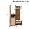 Hallway Set, Wardrobe Set with Mirror, 6 Golden Coat Hooks, Shoe Cabinet, Wall Coat Rack, Upper Storage Compartment, Bench and 16-Color LED Lighting