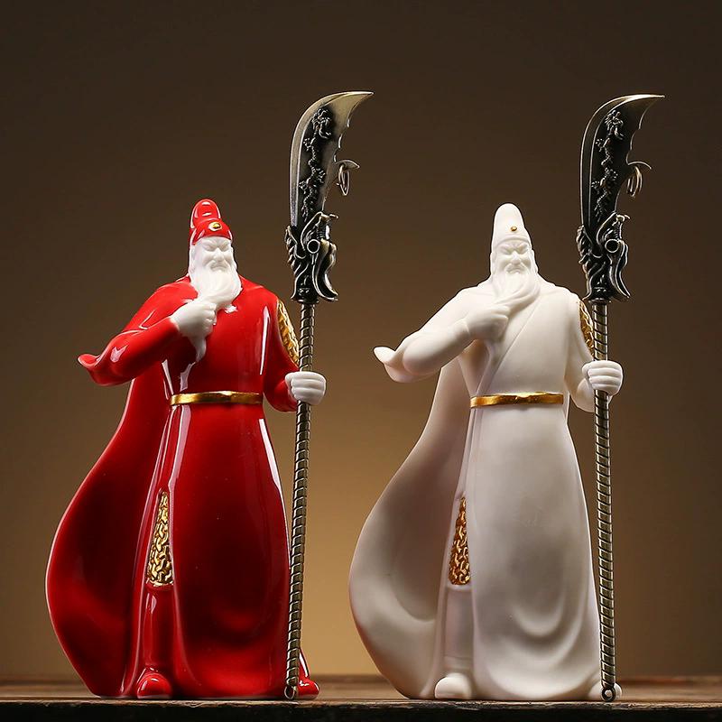 Chinese Guan Gong Statue, God of Wealth & Warrior Figurine, Ceramic Decoration for Home Office Desk, Blessing for Fortune