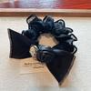 Korean Retro Rose Bow Hair Tie - Elegant Ponytail Rubber Band with Floral Accent