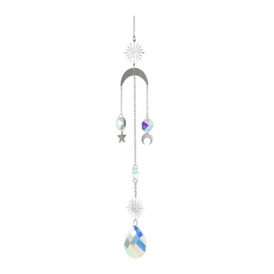 Faux Crystal Suncatcher, Colorful Prisms Window Hanging Sun Catcher, Moon Sun Rainbow Maker Chain Pendant for Garden Home Decor