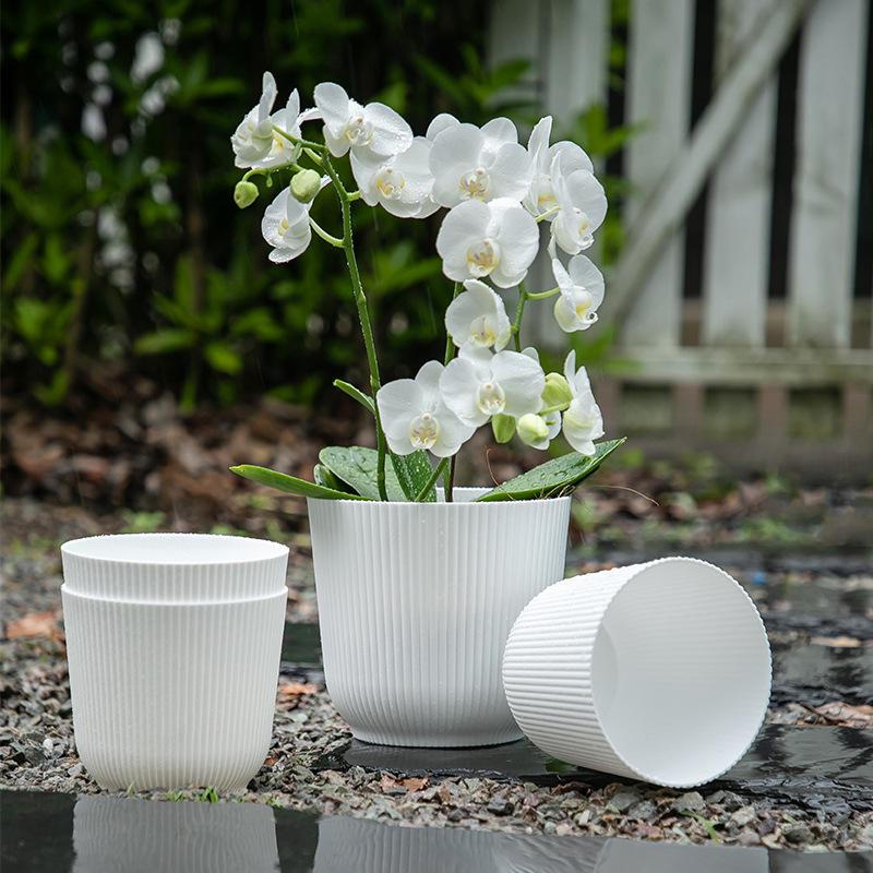 Nordic Thickened Lazy Desktop Vertical Stripe Round Pot: Phalaenopsis & Tiger Pothos Plastic Hydroponic Anti-Ceramic Flower Pot