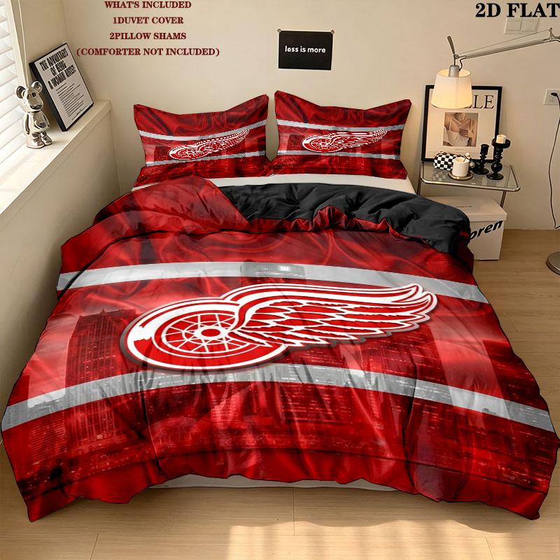 Detroit Wings Pattern Bedding uilt Set uilt Cover Pillowcase Home Decoration Birthday Gift (1 * duvet cover + 2 * pillowcase without core)