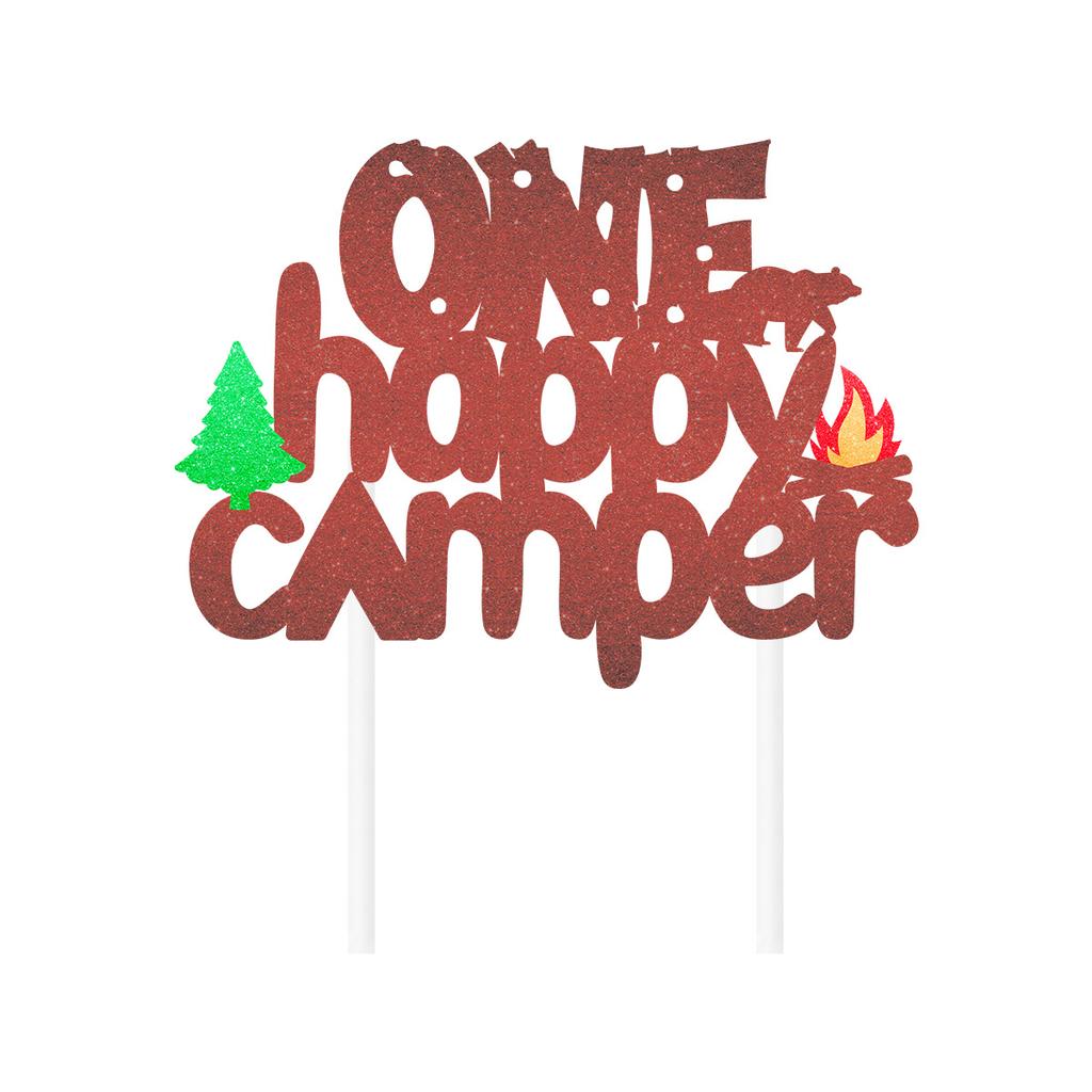 One Happy Camper Outdoor Camping Birthday Decoration Cake Plug Sign Customization