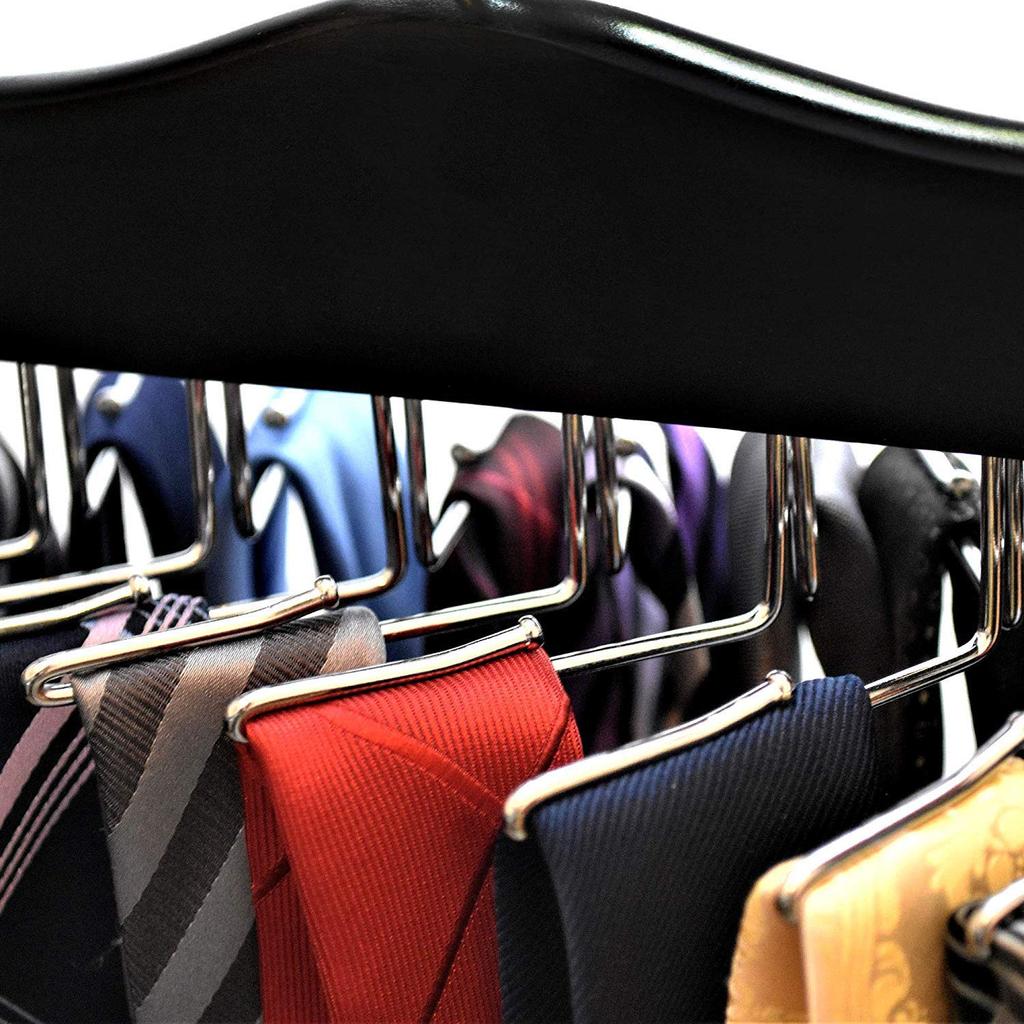 Konten Necktie Hanger Belt Hanger Holds 24 Underwear Wooden Hanger with Ample Storage Black - Ties, Belts, Scarves, Camisoles, - - Non-Slip -