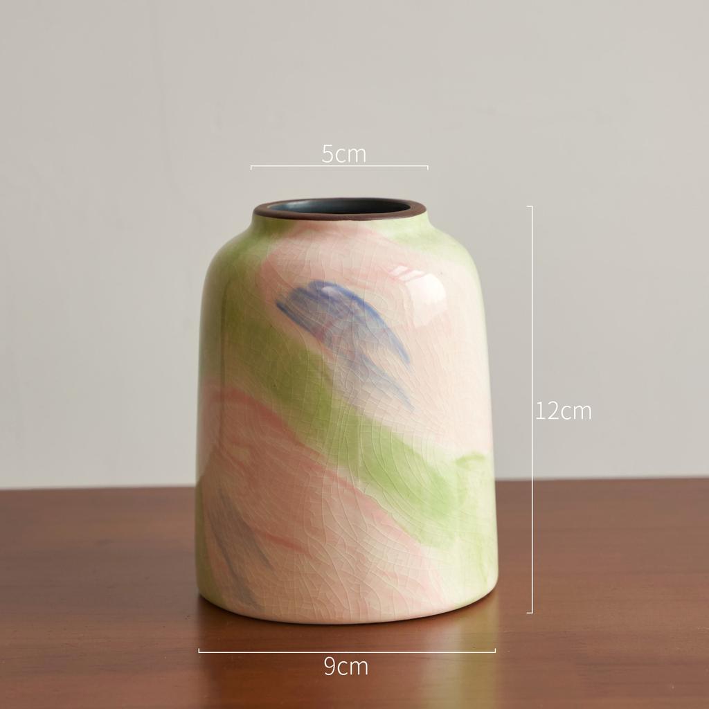 Hand Drawn Oil Painting Ceramic Vase Glazed Hydroponic Vase with Cracks American Country Style Home Interior Decoration Gift