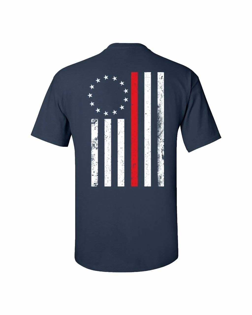 Patriotique Betsy Ross Ligne Rouge Drapeau Adulte T-Shirt Manche Courte XL