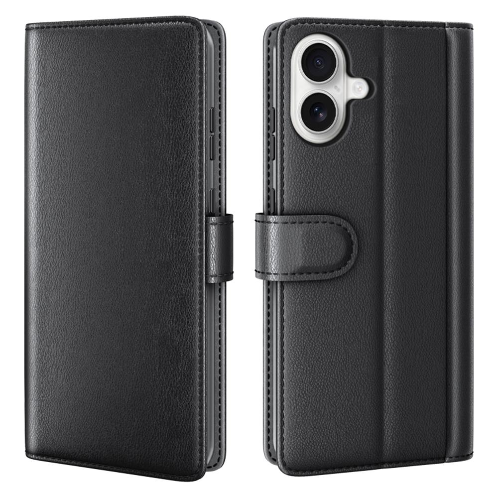 For iPhone 17 Stand Cases Calf Texture Genuine Split Leather Wallet Phone Cover