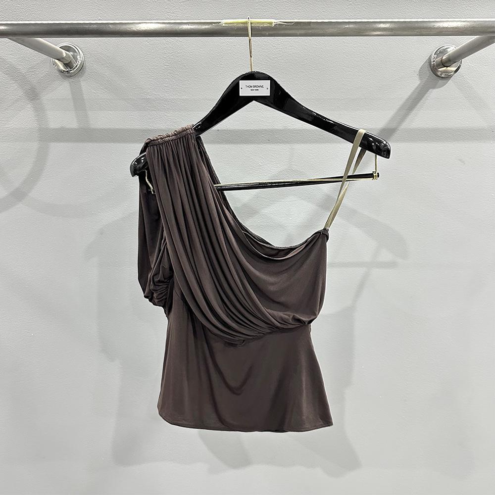 

SUBHUMAN Женский укороченный топ на одно плечо с драпировкой и бретелями-спагетти, весна/лето 2024, темный Small серый