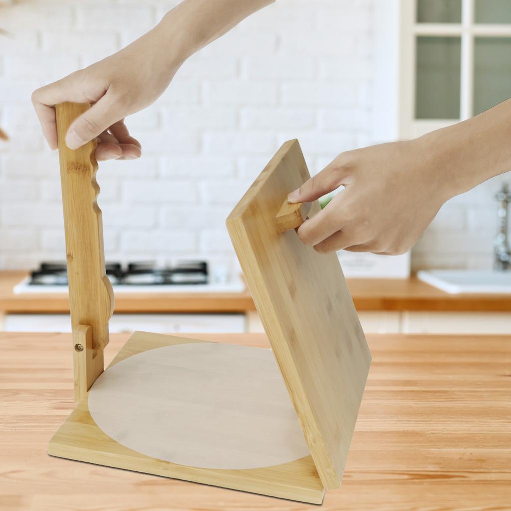 Bamboo Tortilla Presser 10 Inch Manual Square Tortilla Maker with Rolling Pin Rotatable Mexican Tortillera Dough Pressing Tool