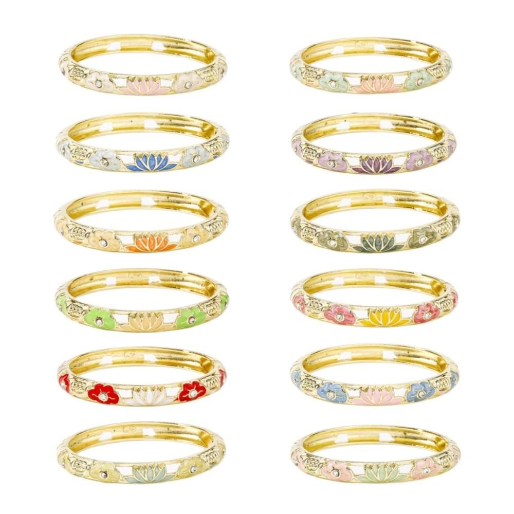 Hollow Out Chinese Flower Bangle Enamel Women's Hand Bracelet Gifts for Women Girl