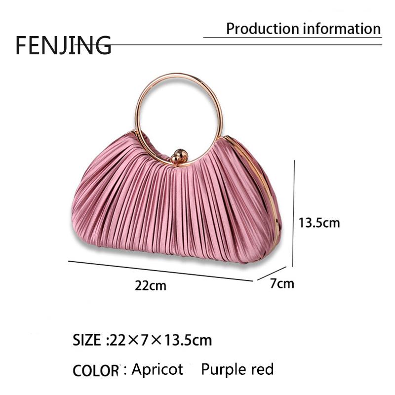 NEW Fashion Pleated Evening Bags for Women Apricot Big Ring Handbags Party Banquet Shoulder Bag Luxury Wedding Purse Pouch
