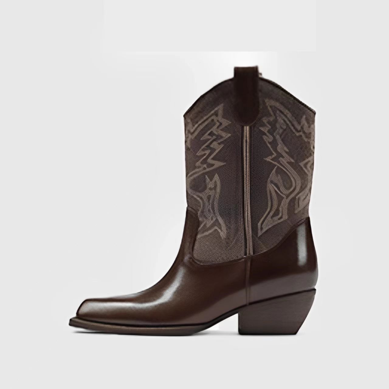 Cai Wenjing and Zhang Yuxi have the same square-headed thick-heeled western cowboy boots for women s 2025 new thin leather retro short boots 35 4249₽