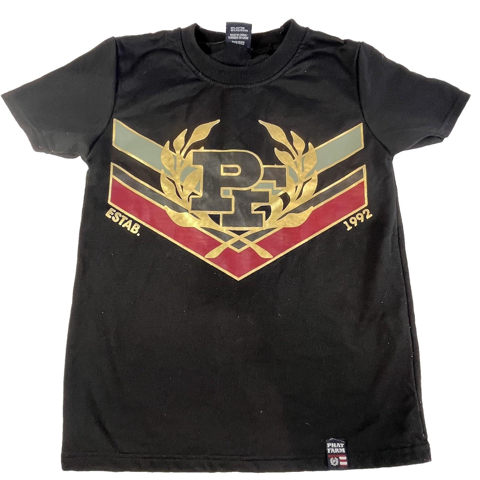 Phat Farm Boys Graphic T-Shirt Black Short Sleeve Logo Tee Youth Size 8 XL