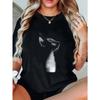 Casual Loose Fit T Shirt Black Cat Print Women Fashion Top Daily Wear Street Style Outfit