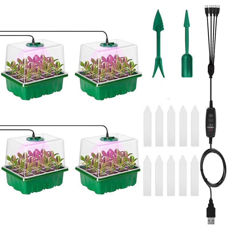 4/5/6 Pack Full Spectrum LED Grow Light with Seedling Tray Plant Seed Starter Trays Greenhouse Growing Lamp Hole 12 Cell Per Tray
