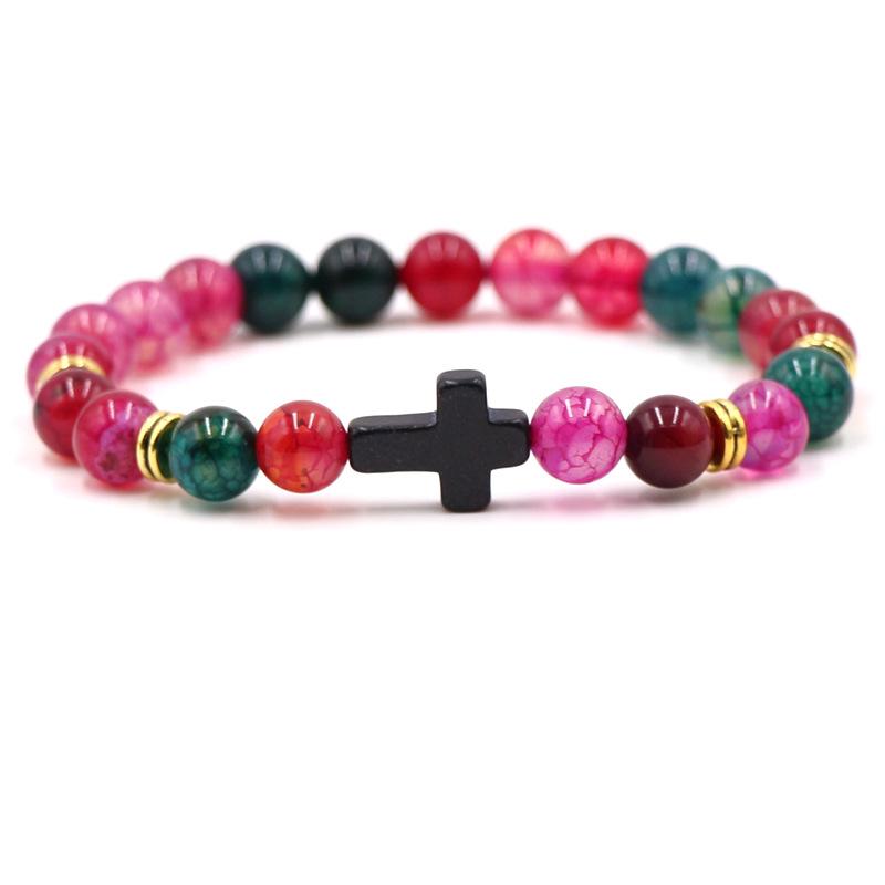 Braccialetto con ciondolo in pietra naturale con croce nera lava opaca perline bracciali fatti a mano uomo donna preghiera fitness catena coppia gioielli regalo