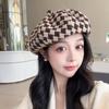 Hat Women's Fashionable and Versatile Houndstooth Beret Women's Early Autumn Face Showing Little Painter's Hat Simple Temperament Pumpkin Hat