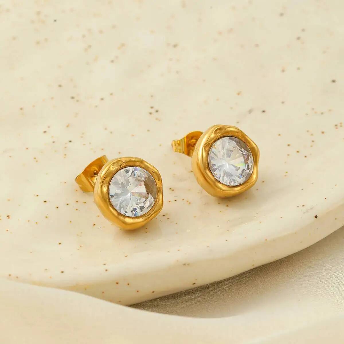 IngeSight.Z 2026 Classic Luxury PVD 18K Gold Plated Stainless Steel White Zircon Stud Earrings Women Fashion Charm Ear Jewelry