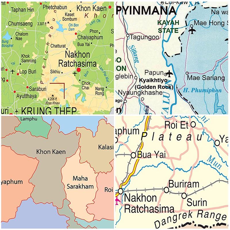 Thailand Map Wall Art Poster Vintage Canvas Print for Classroom Geography Study Tourism Agency Decor Educational Travel Maps Picture Framework