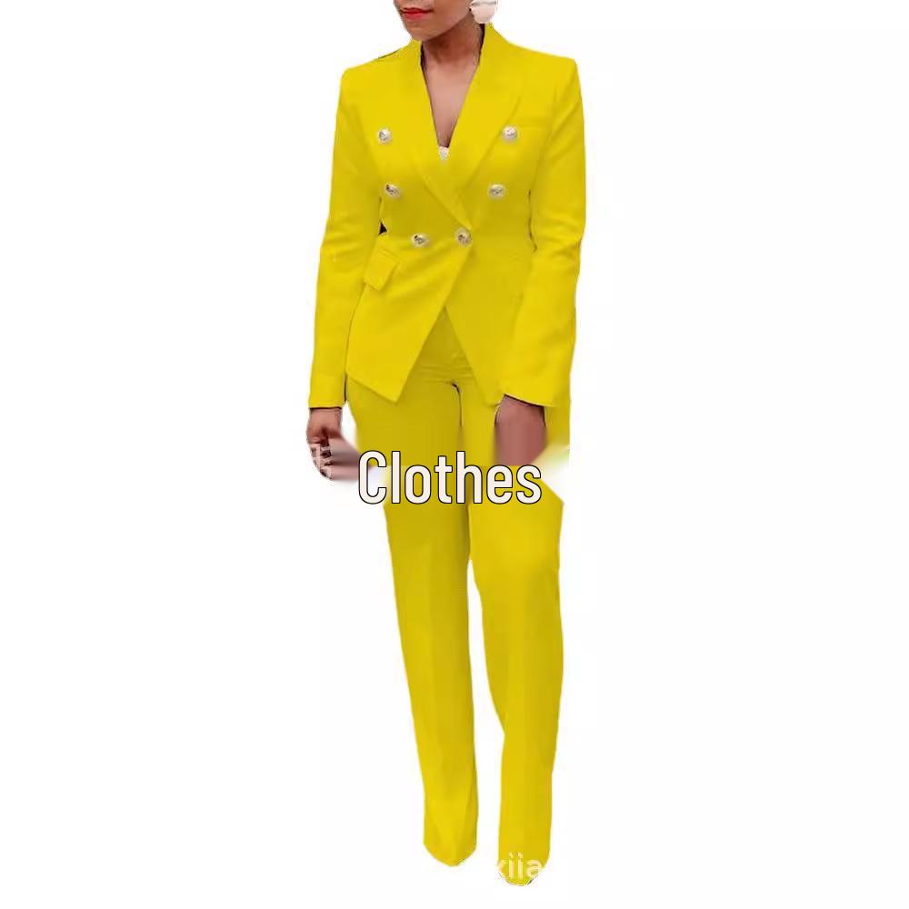 Conjunto Blazer Cor Sólida Cintura Alta e Calças Manga Comprida (2021)