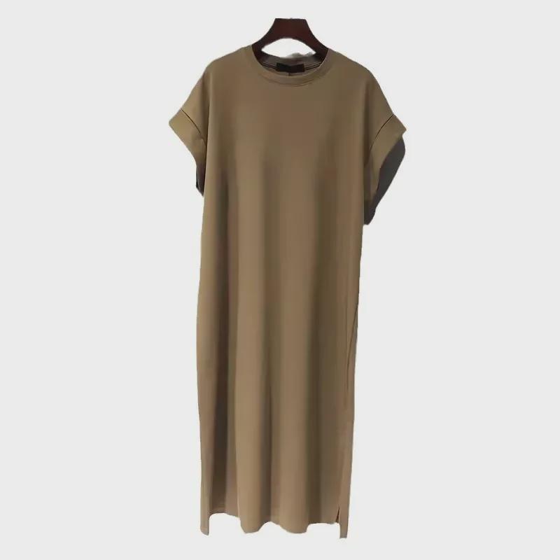 Women's Summer Short-Sleeve Mid-Length T-Shirt Dress - Casual Over-the-Knee Pure Cotton Skirt, Plus Size Fashion