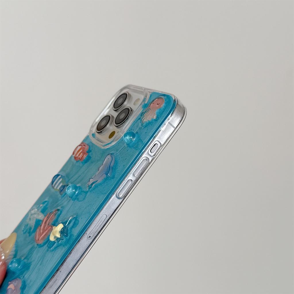 3D Ocean Theme Phone Case for iPhone 12-17 Series — Cute Dolphin, Fish, Jellyfish & Coral Design