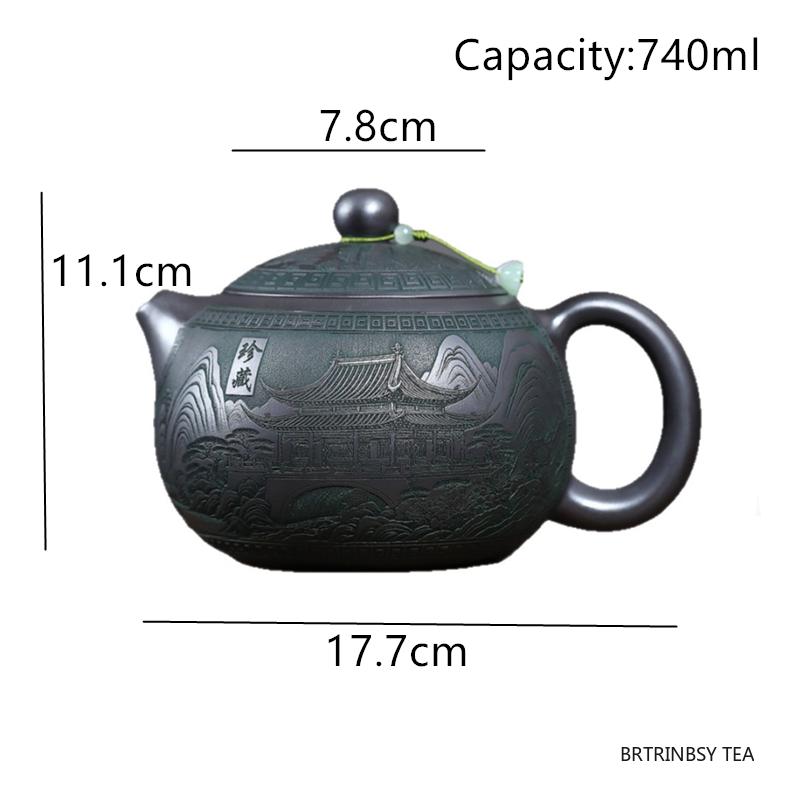 740ml Chinese Tradition Yixing Purple Clay Teapot Handmade Landscape Tea Pot Large Capacity Xishi Kettle Household Tea Set