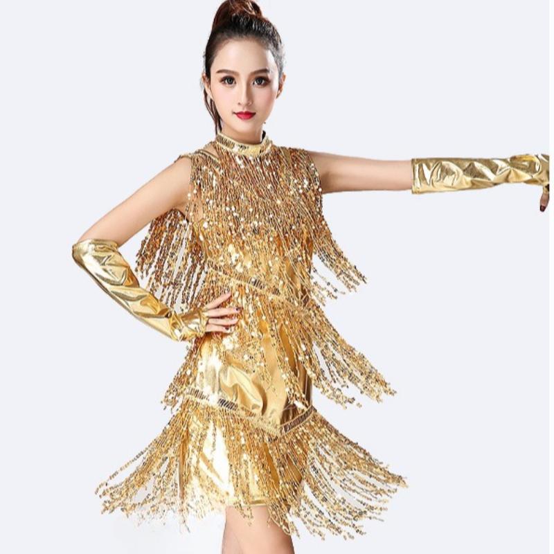 Latin Dance Skirt Sequined Tassel Dance Skirt Stage Performance Costume Party Dance Dress Dance Costume Competition Performance Costume