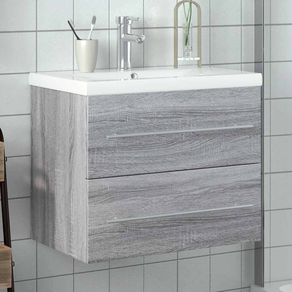 Bathroom Vanity Unit with Built In Basin Grey Sonoma Oak