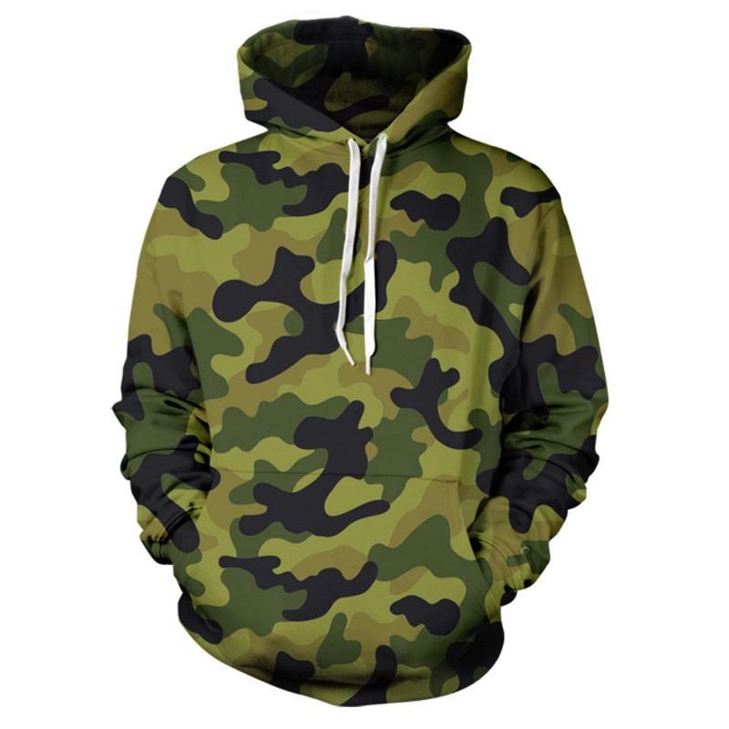 Mens Hooded Oversized Sweatshirt With 3D Camo Print Front Pocket Long Sleeve Fall Casual Wear