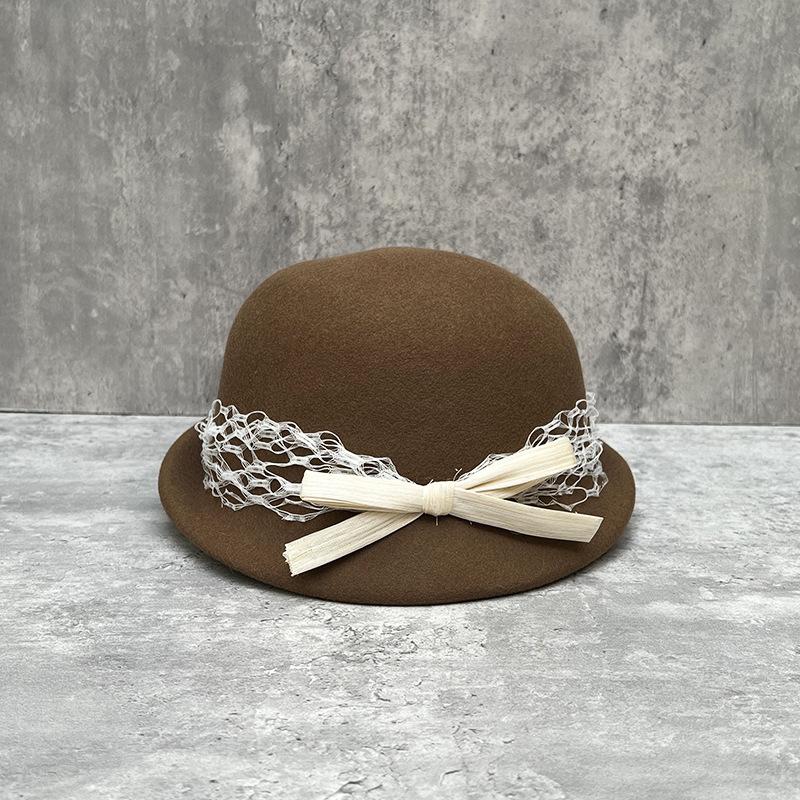 Celebrity Daughter Wind Black Lace Wool Hat Bow Beret Female Elegant Foreign Style Top Hat