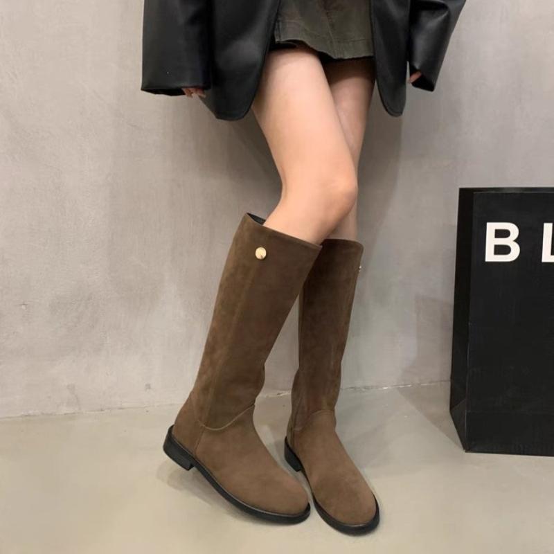 Fashion AJGS Winter Casual Women's Mid-calf Boots Slip-On Square Heel Shoes Large Size Low Heel Side Zipper Knee-High Women's Boots