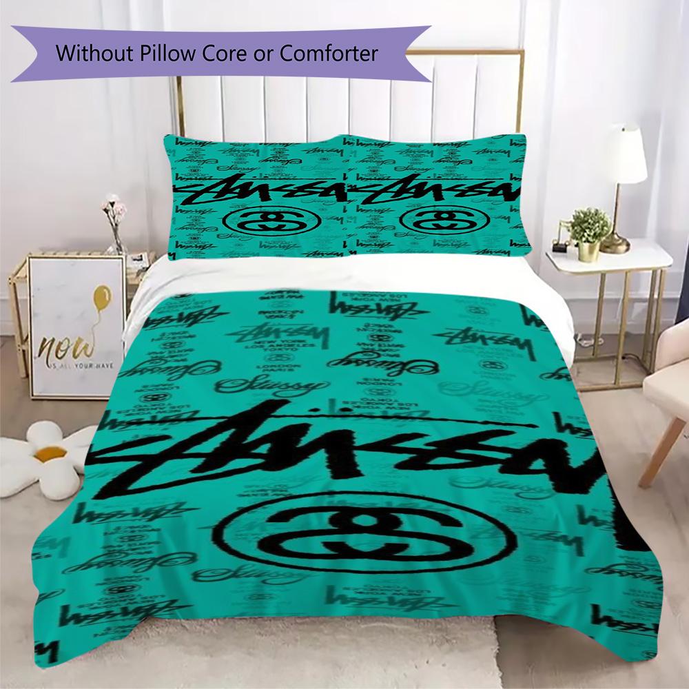 Gradient Neon City Logo 3Pcs Bedding Set, Rainbow Street Sign Duvet Cover & 2 Pillowcases