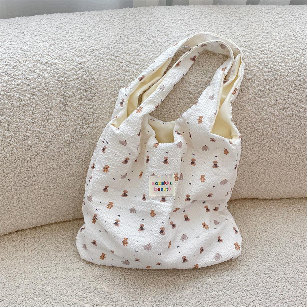 Cute Cartoon Bear Embossed Shoulder Bag For Students Stylish Versatile Tote Bag