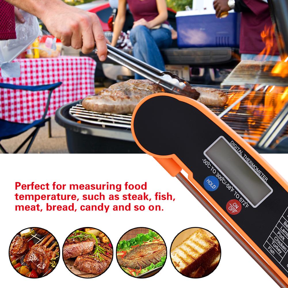 LCD Digital Food Thermometer with Foldable Probe Kitchen Cooking BBQ Grill Temp Tester Black