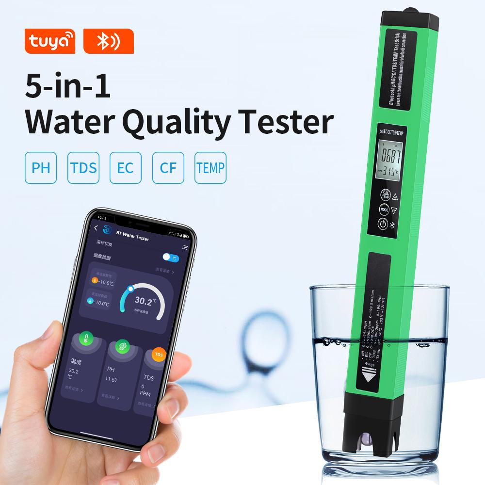 Smart 5 in 1 Salinity EC TDS Temp pH Meter Bluetooth Water Quality PH Tester APP Control for Aquarium Swimming Pool Fish Tank