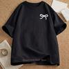 Minimalist Bow Printed Tshirts For Unisex Summer Casual Fashion Korean Style Streetwear Tops Crew Neck Short Sleeve Tshirts